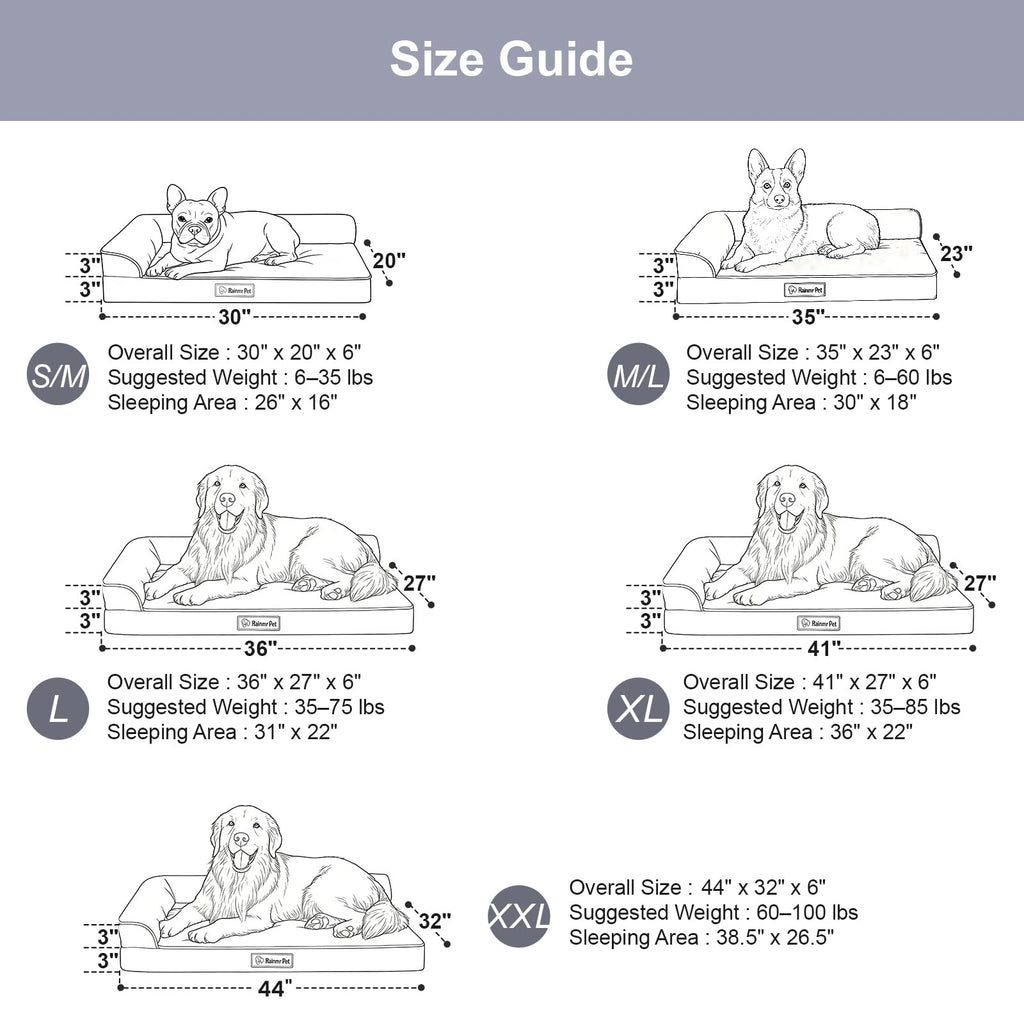 Memory Foam Orthopedic Dog Bed with Removable Waterproof Cover, 35x23 Inches, Light Grey B731