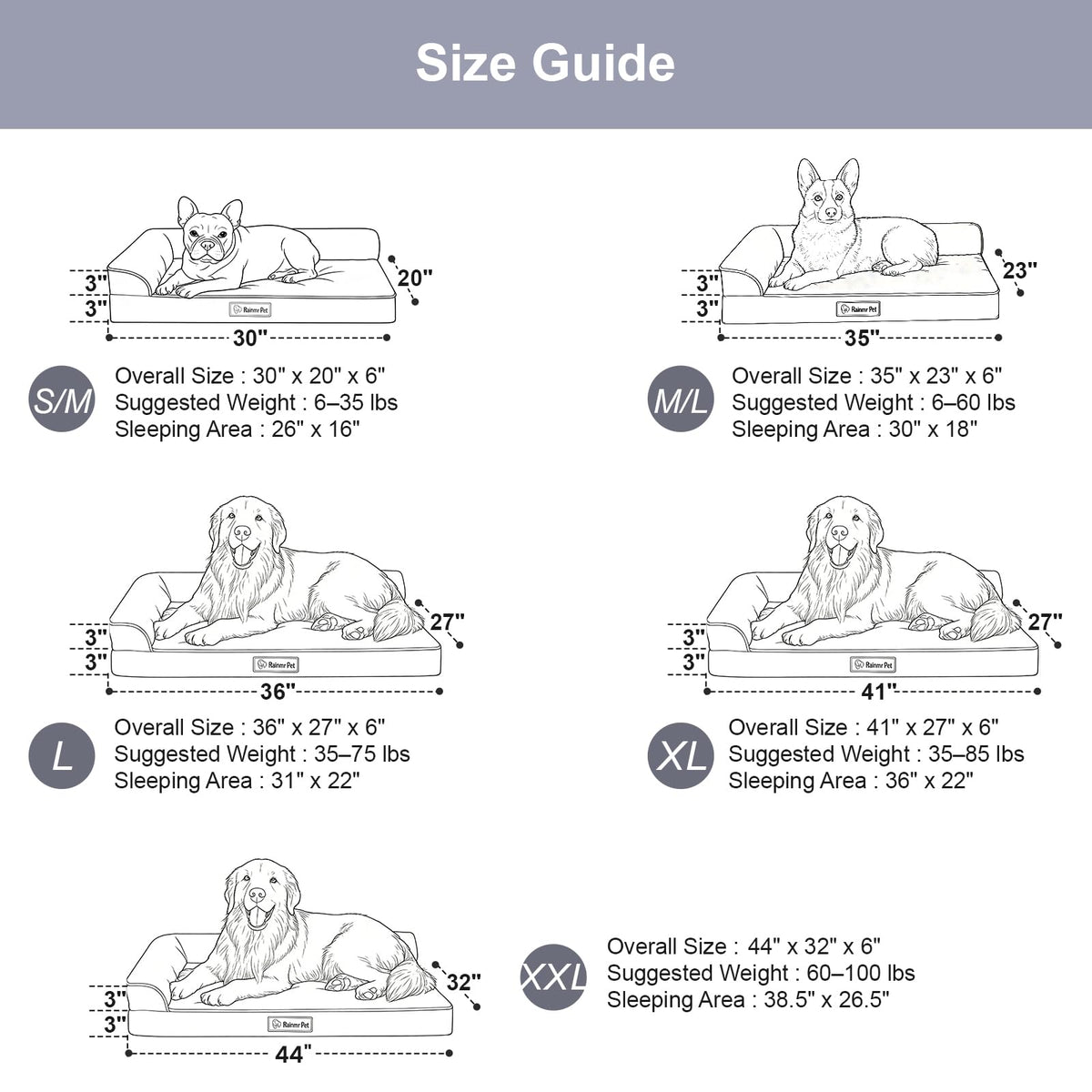 Memory Foam Orthopedic Dog Bed with Removable Waterproof Cover, 35x23 Inches, Light Grey B731