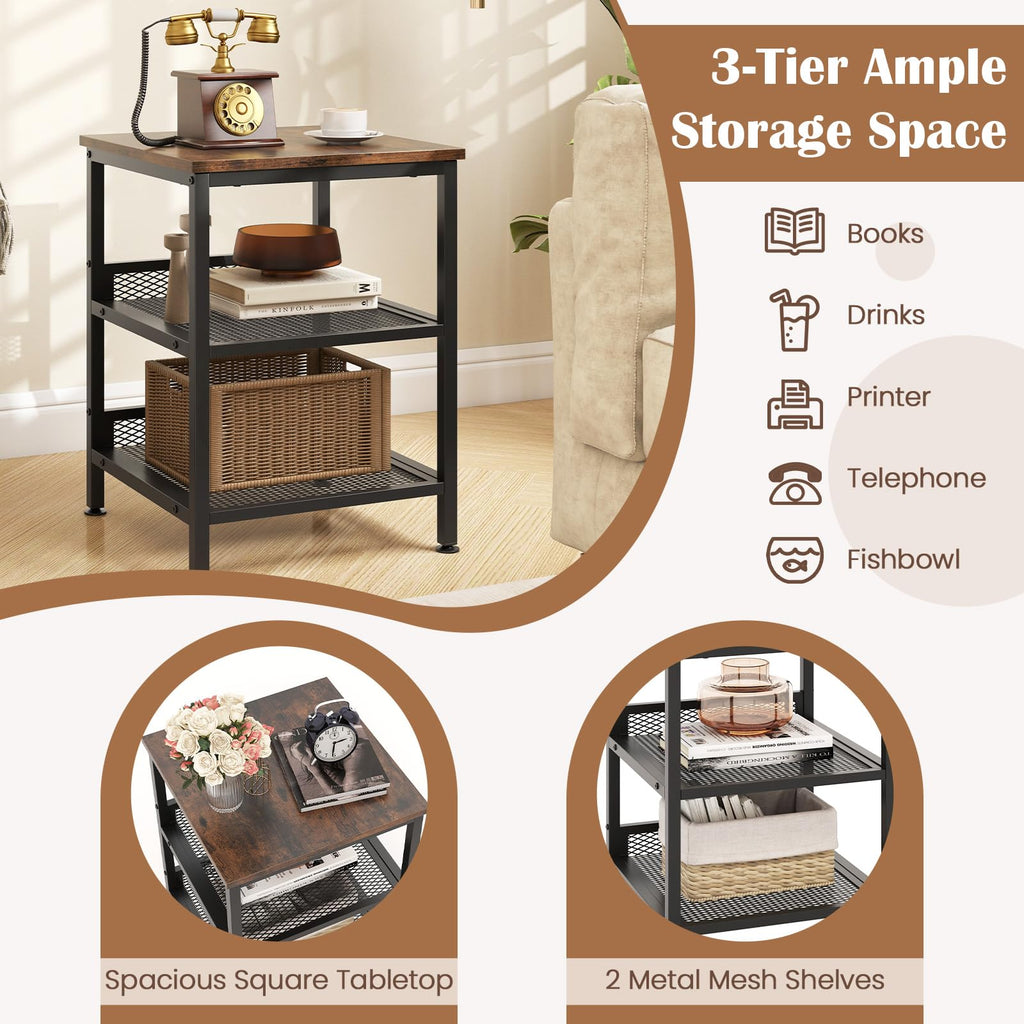 3-Tier End Table Set of 2 with Mesh Storage Shelves A2317