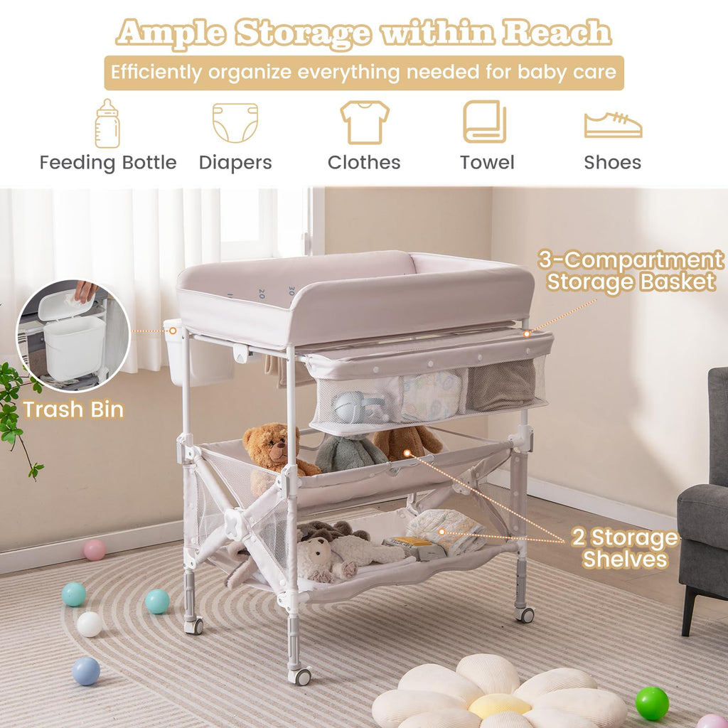 Portable Foldable Baby Changing Table with Wheels D164327