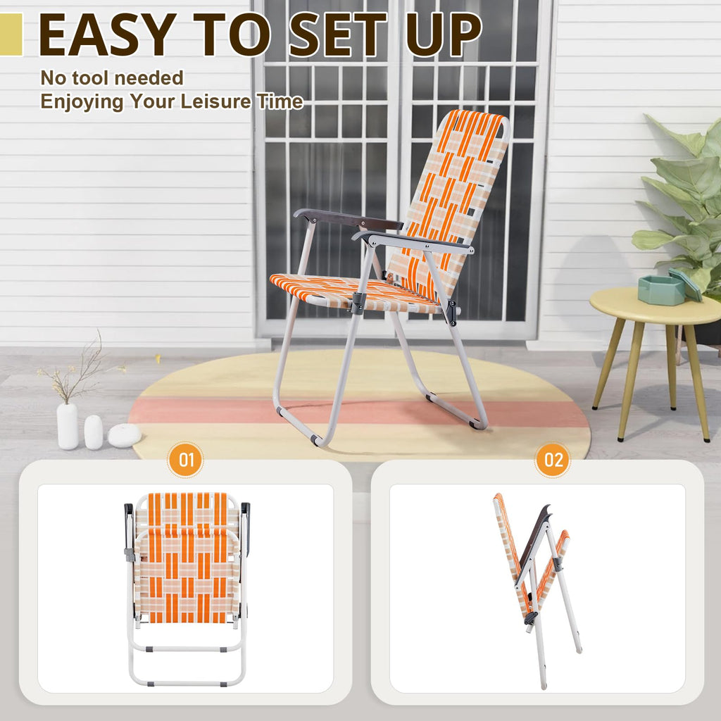 Set of 2 Orange and White Webbed Folding Beach Chairs V72344