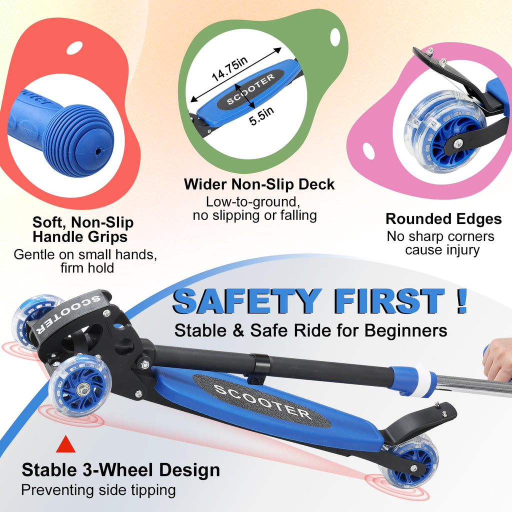 Light up 3 Wheels Folding Kick Scooter with Adjustable Handlebar W7462