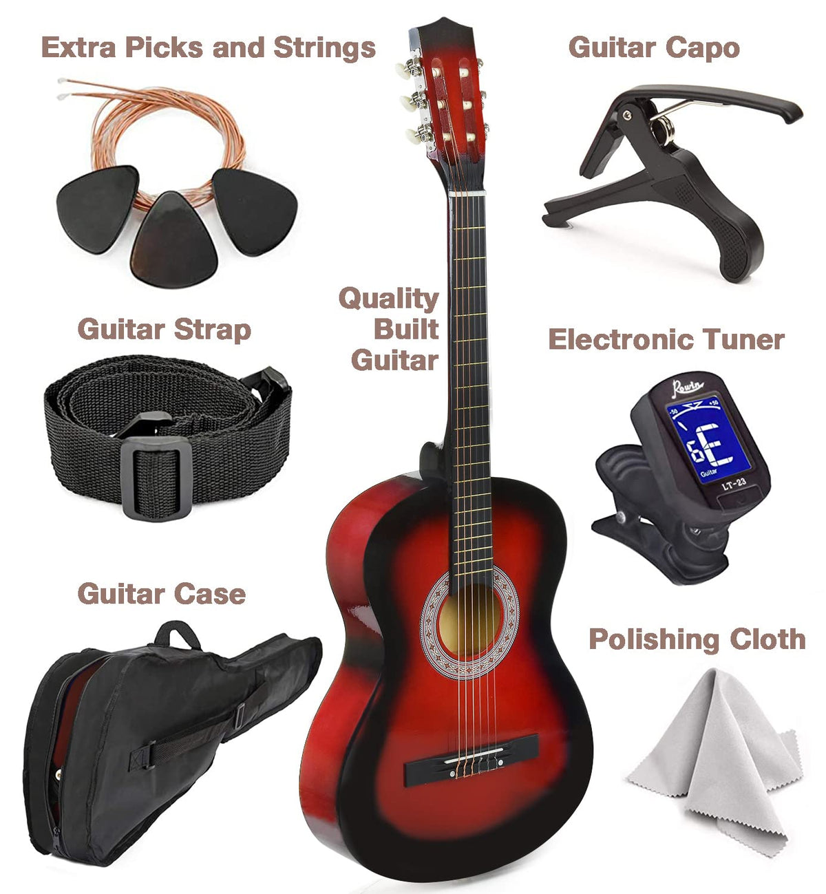 30" Wood Classical Guitar with Case and Accessories L2318