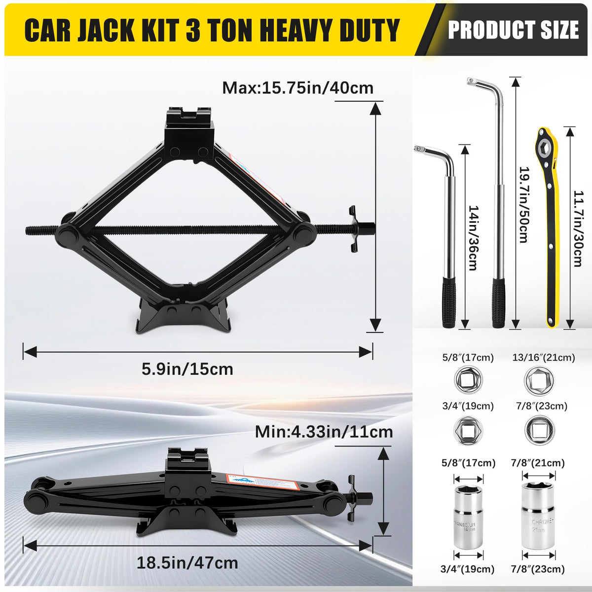 3 Ton Portable Scissor Car Jack with Wheel Wrench W916521