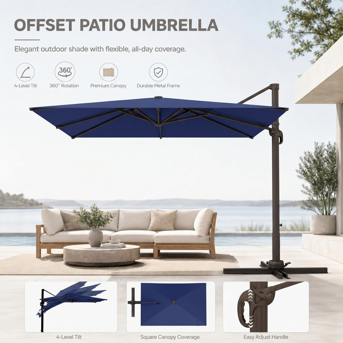 Large Square Cantilever Patio Umbrella with Aluminum Pole C462