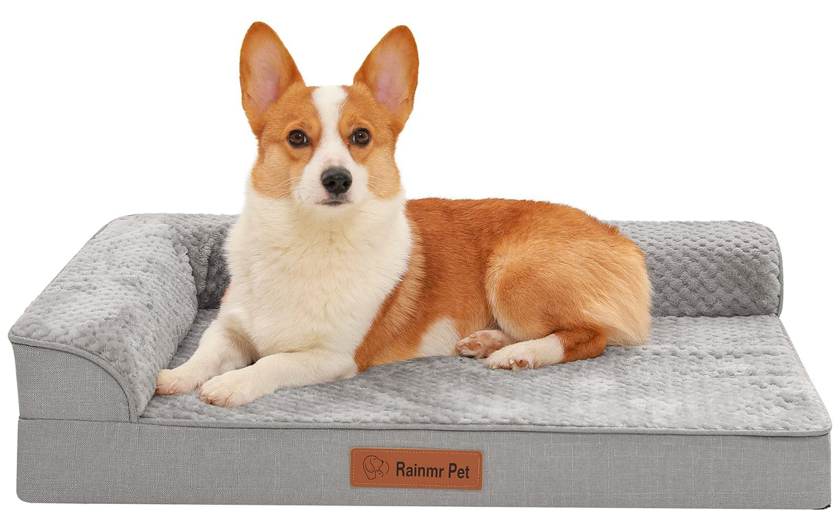 Memory Foam Orthopedic Dog Bed with Removable Waterproof Cover, 35x23 Inches, Light Grey B731