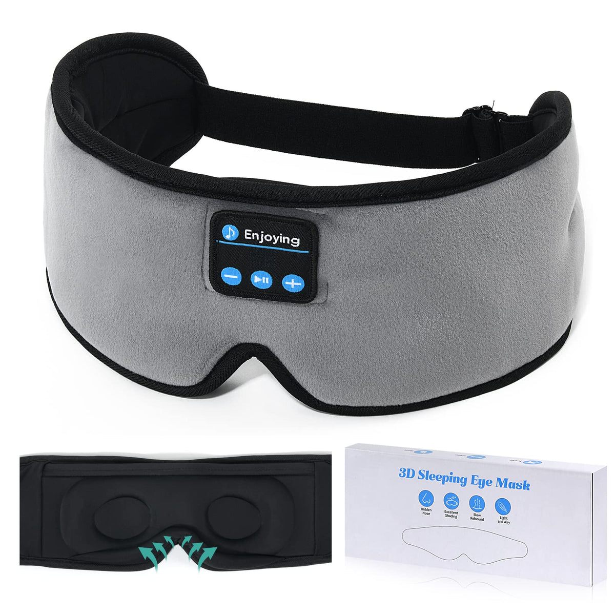 Wireless 3D Eye Mask Sleep Headphones Grey V741783