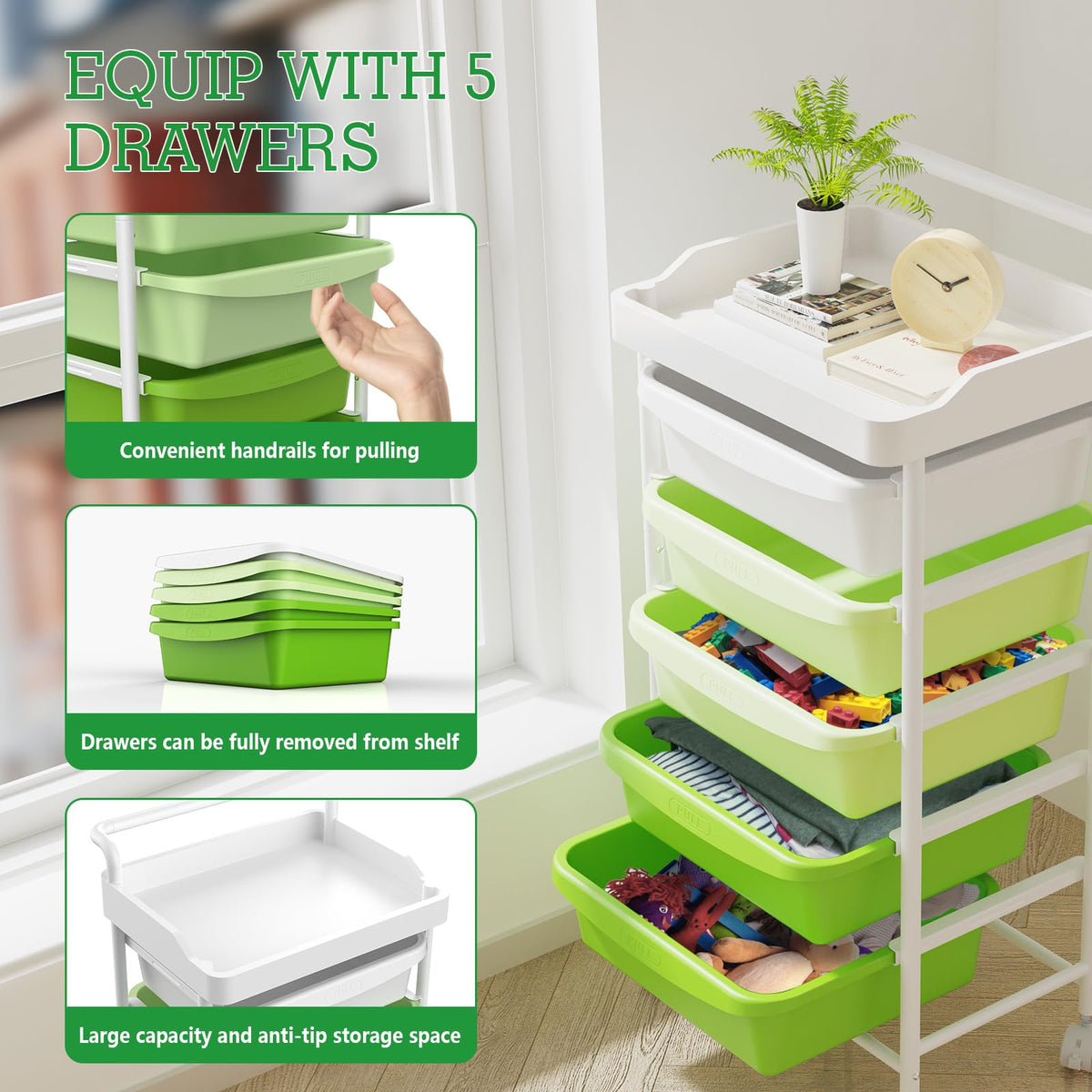 5 Drawers Plastic Rolling Storage Cart with Wheels T614914