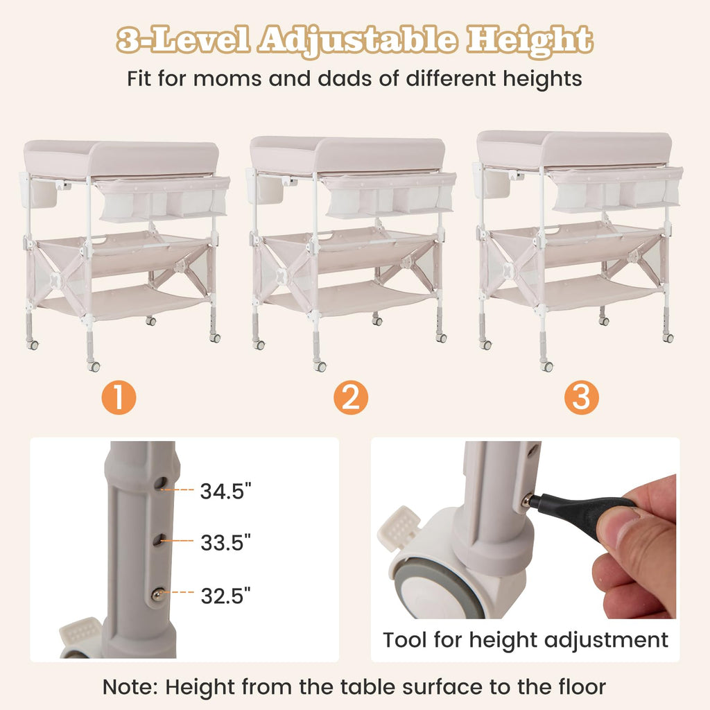 Portable Foldable Baby Changing Table with Wheels D164327