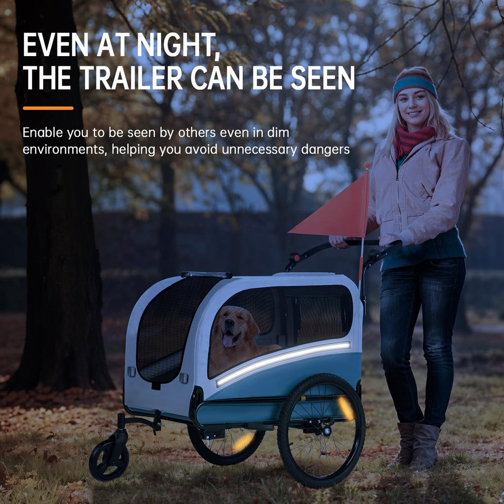 Dog Bike Trailer, 2-in-1 Pet Stroller Cart Bicycle Carrier, Folding with Quick Release Wheels I3190
