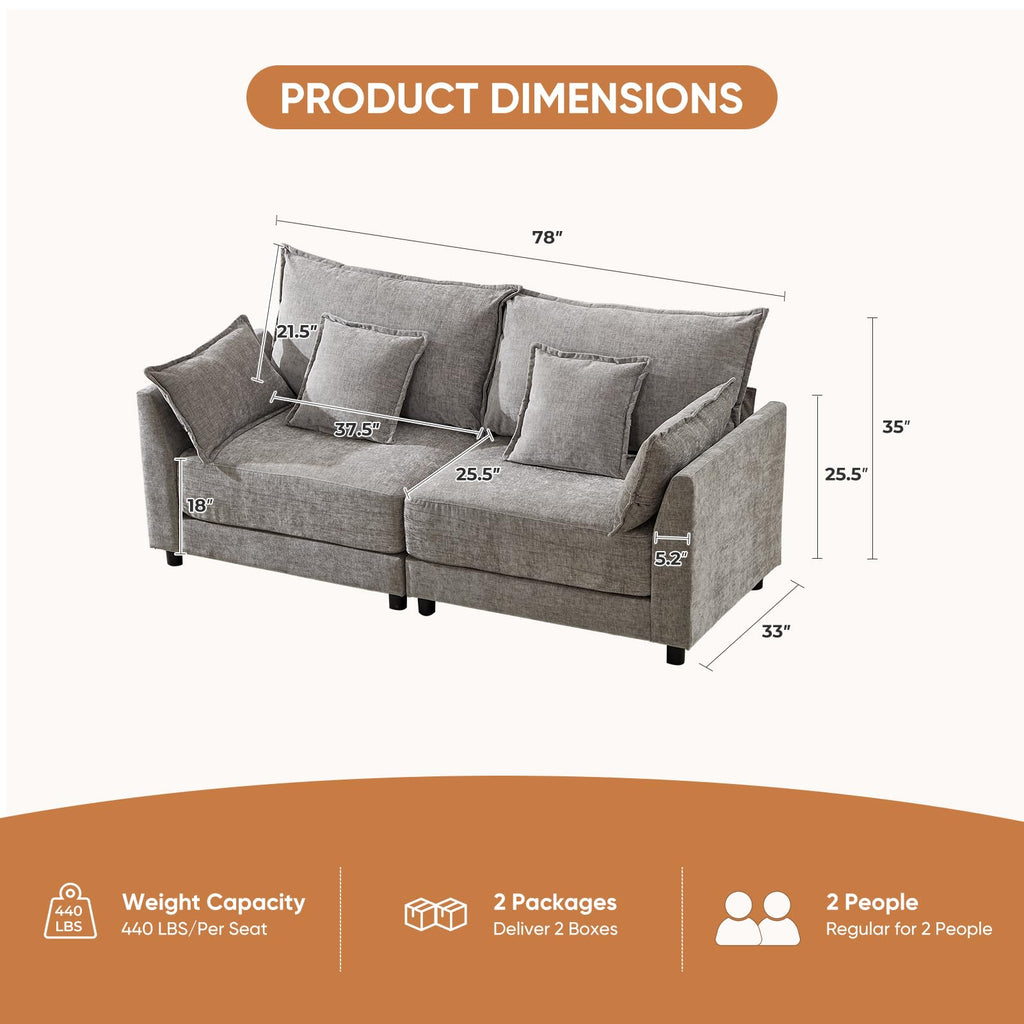 Light Gray Chenille 2 Seater Sofa with Pillows B222073