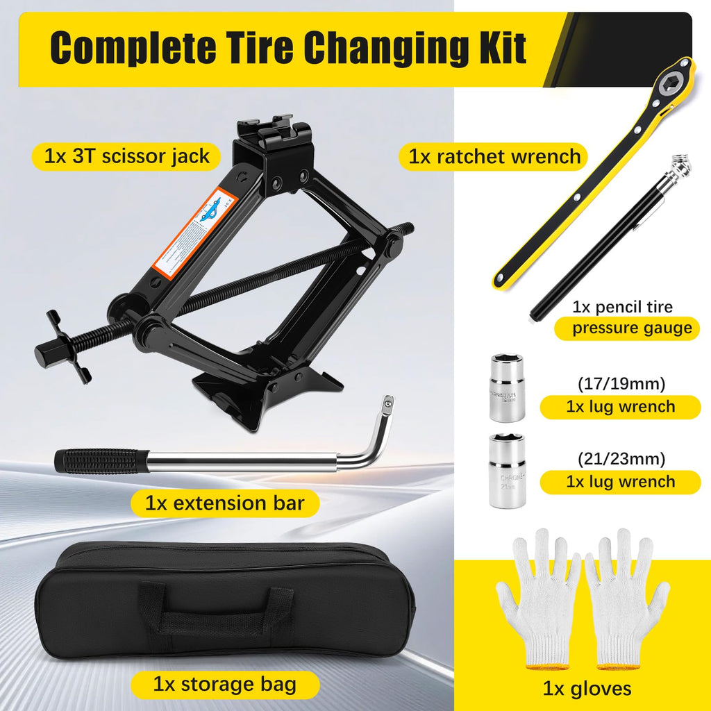 3 Ton Portable Scissor Car Jack with Wheel Wrench W916521