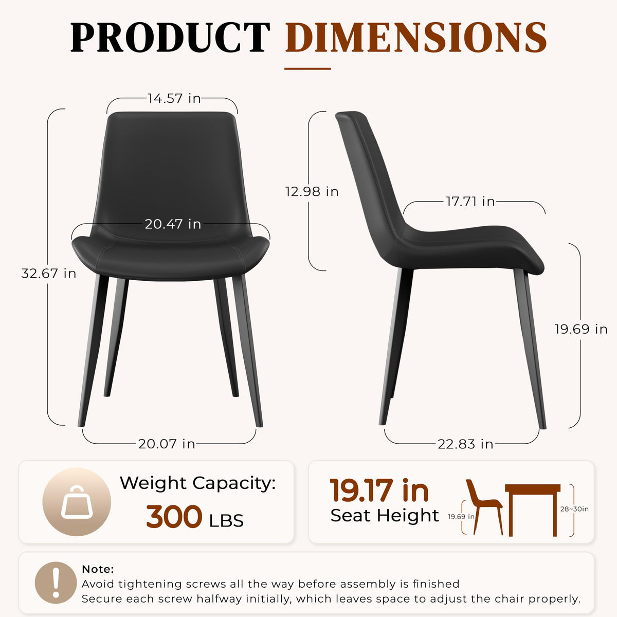 Black Dining Chairs Set of 4 PU Leather Upholstered with Metal Legs D7807