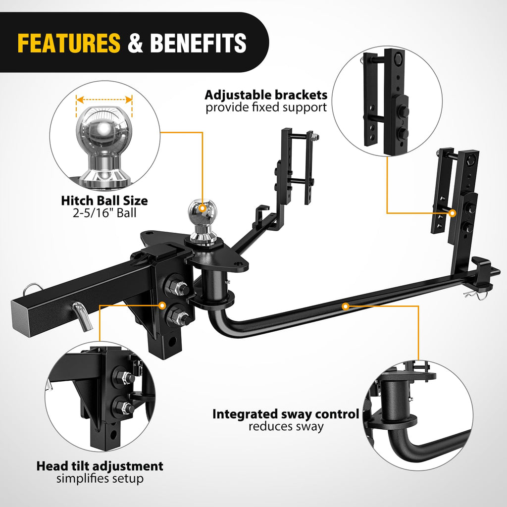 800 lbs Round Bar Weight Distributing Hitch Kit with Sway Control O617