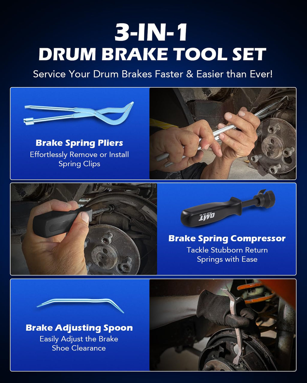 3pc Drum Brake Tool Kit with Spring Compressor and Adjustment Spoon G86441