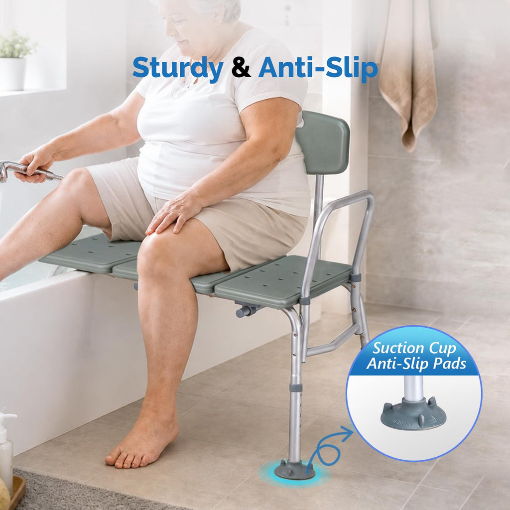 Height Adjustable Tub Transfer Bench Shower Chair with Backrest A17378