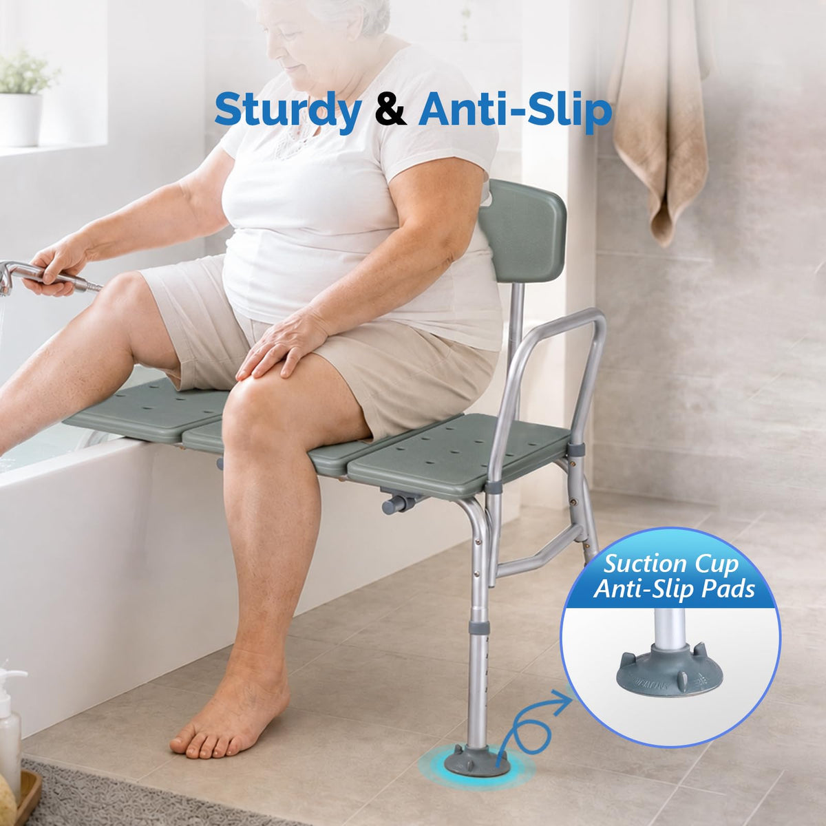 Height Adjustable Tub Transfer Bench Shower Chair with Backrest A17378