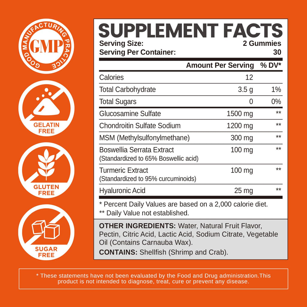 Sugar Free Glucosamine Chondroitin Gummies 60 Count L9548