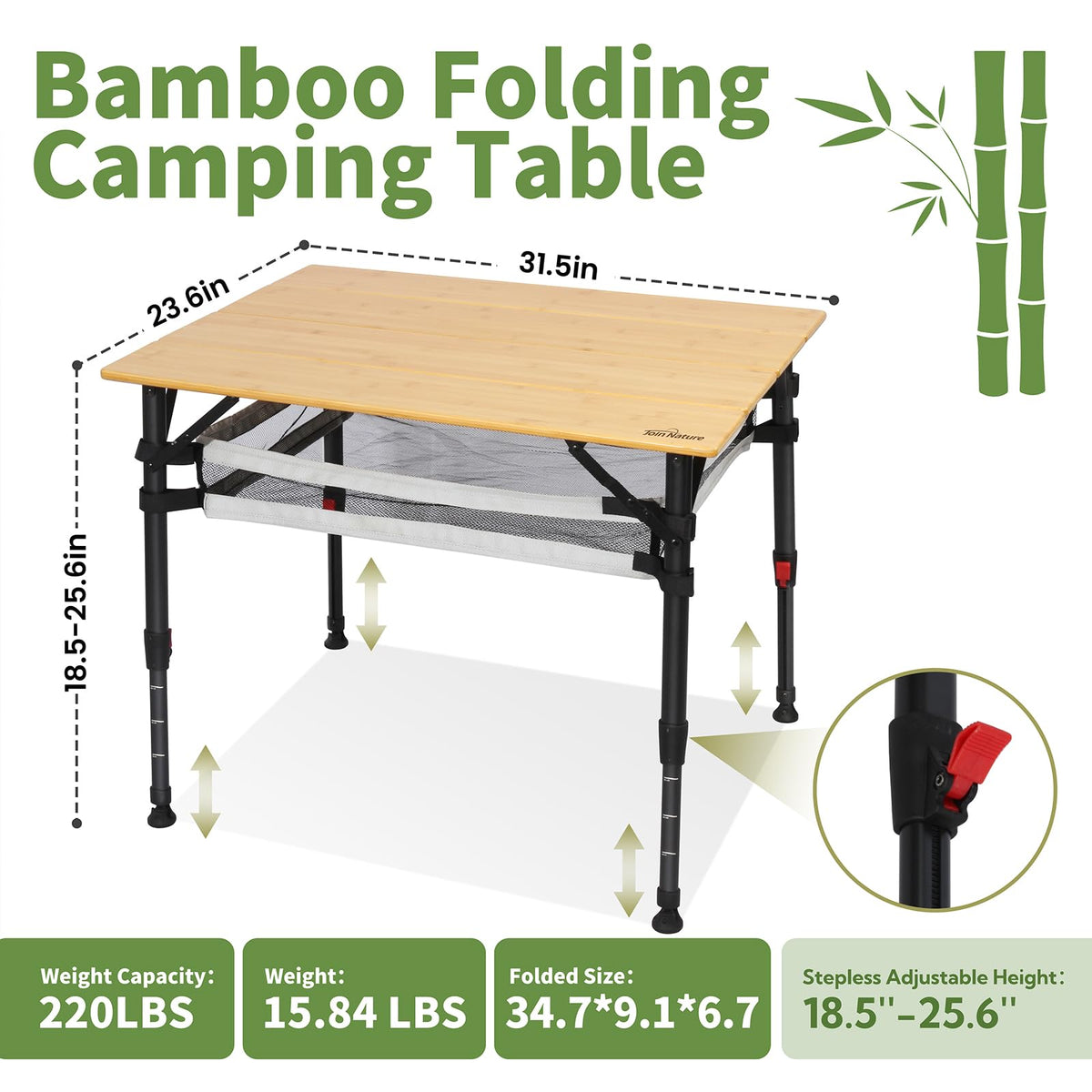 Bamboo Aluminum Folding Camping Table Q59967