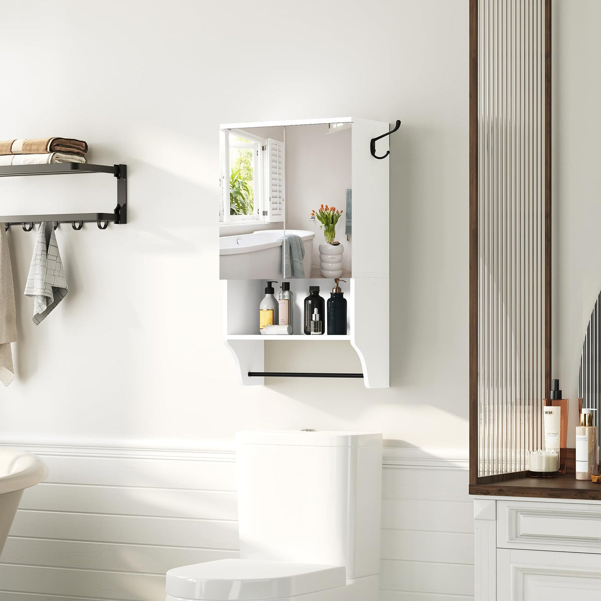 White Wall Mounted Bathroom Cabinet with Mirror and Adjustable Shelf K12951