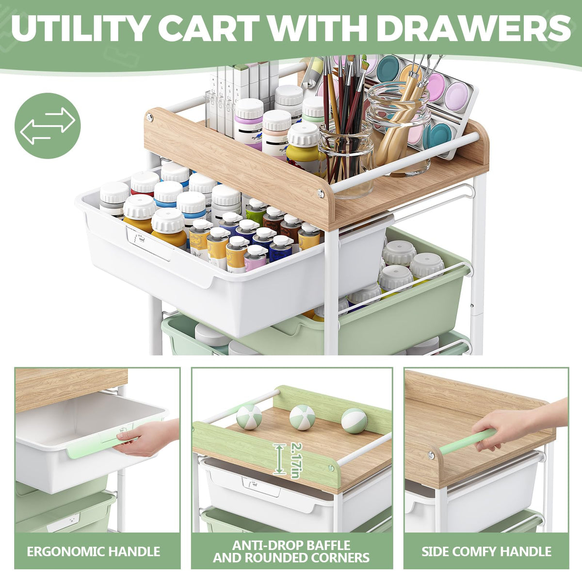 Green Utility Cart with 6 Drawers P196