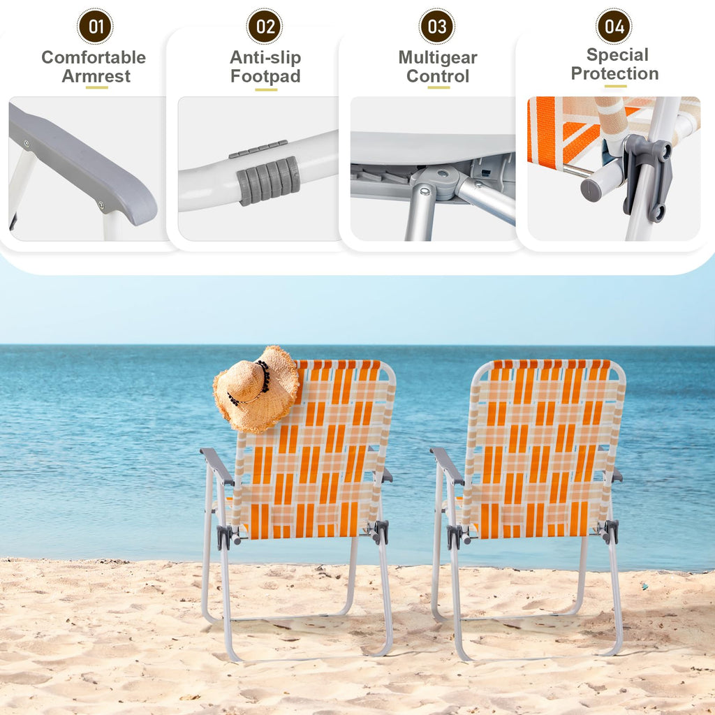 Set of 2 Orange and White Webbed Folding Beach Chairs V72344