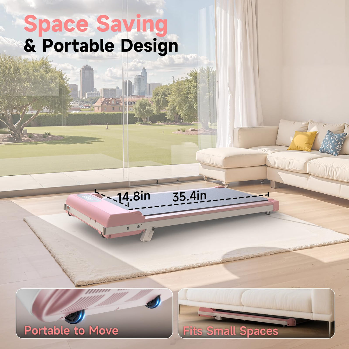 Pink 3 in 1 Portable Walking Pad Treadmill L646406