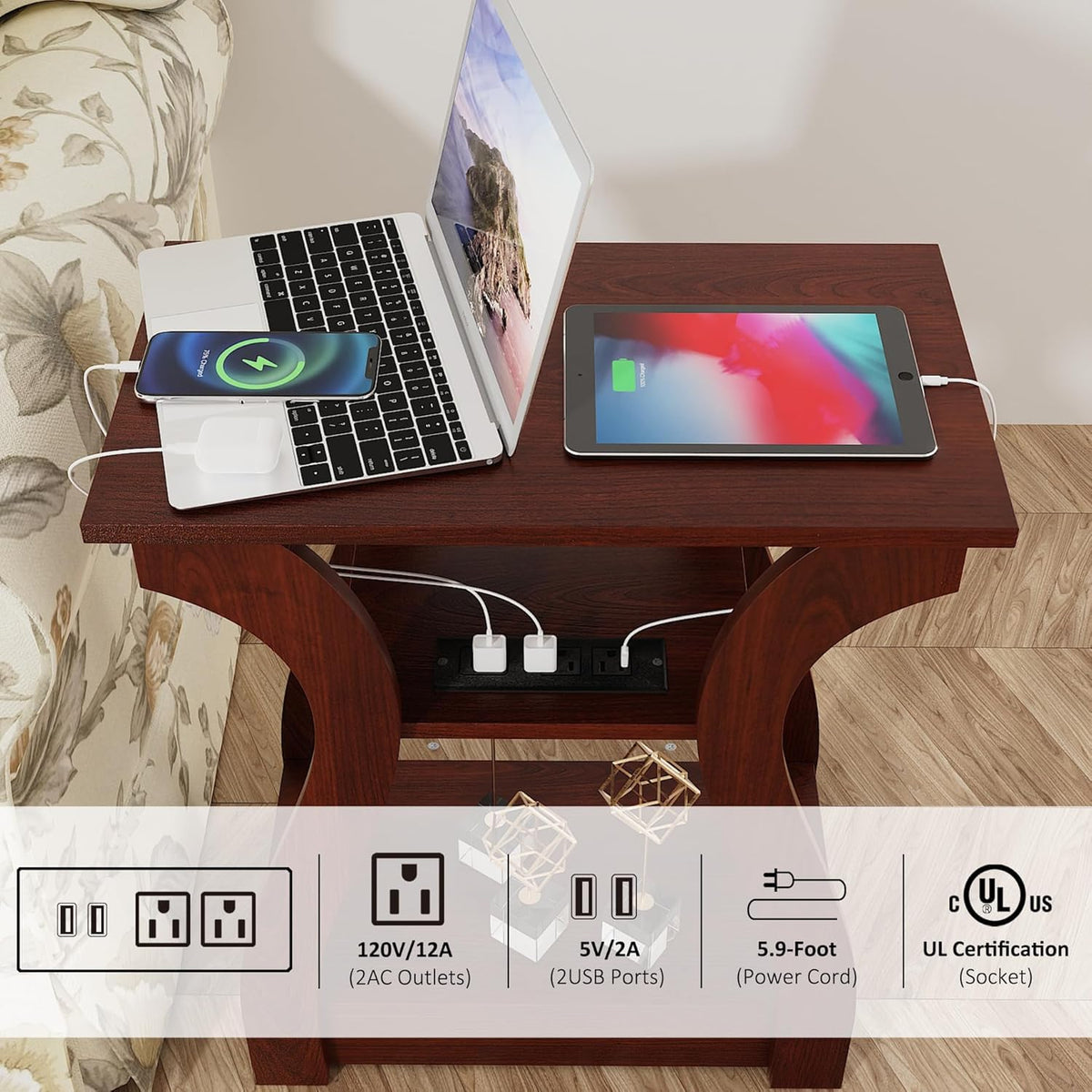 3 Tier End Table with Charging Station K638