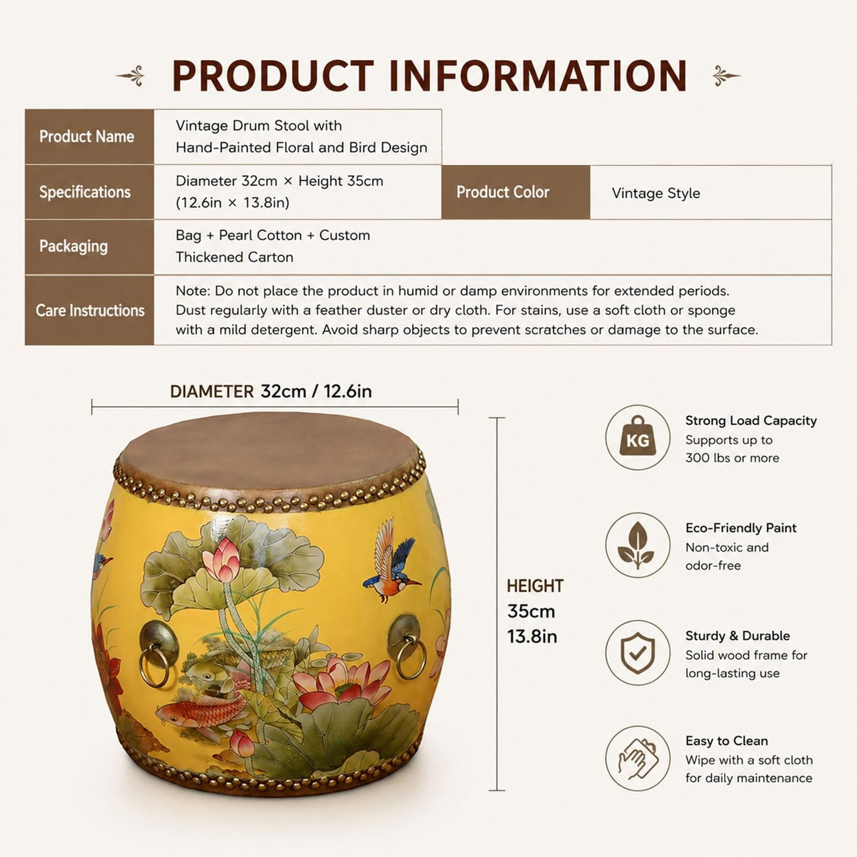 Heavy Duty Solid Wood Round Stool M357780