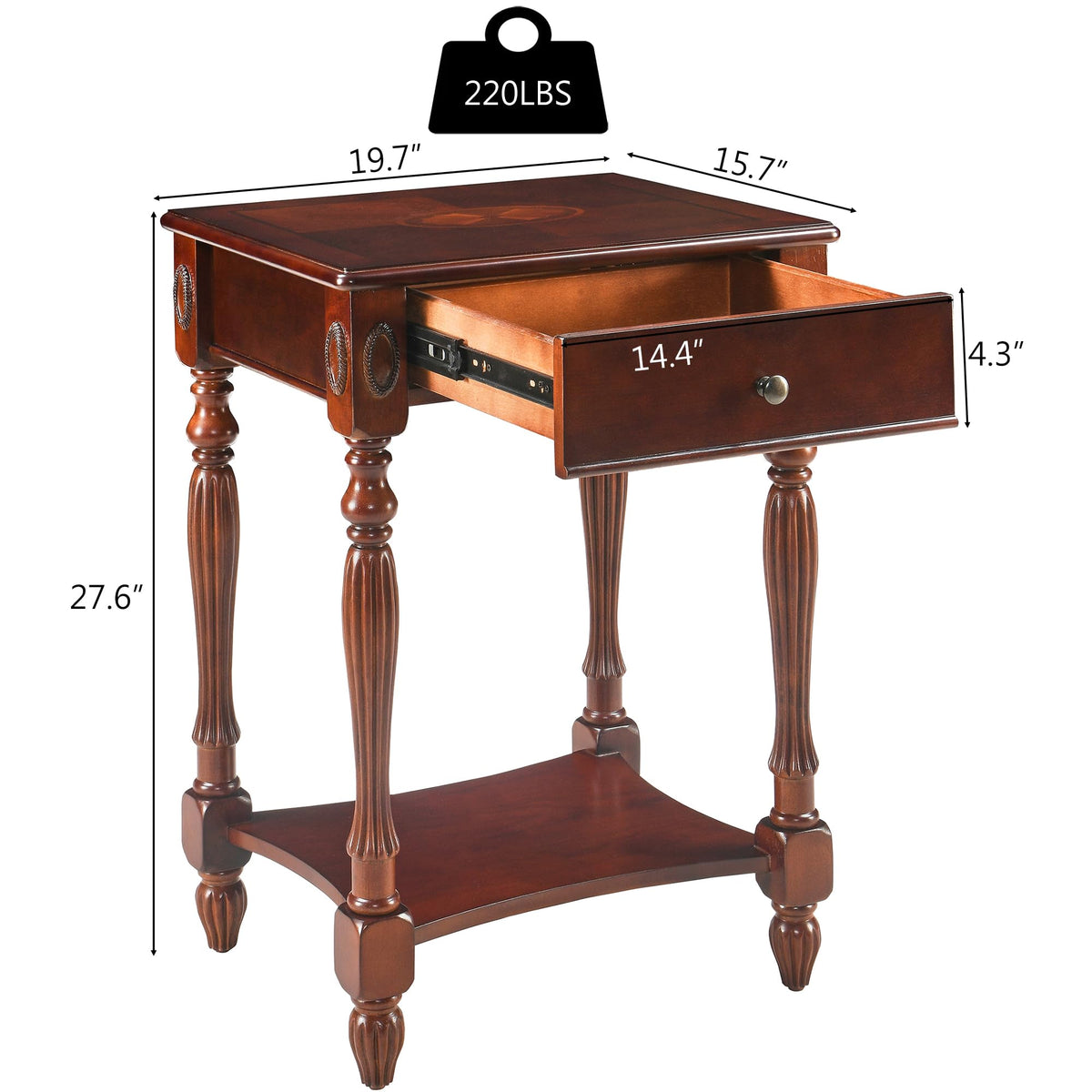 Side Table with Drawer and Storage Shelf D993