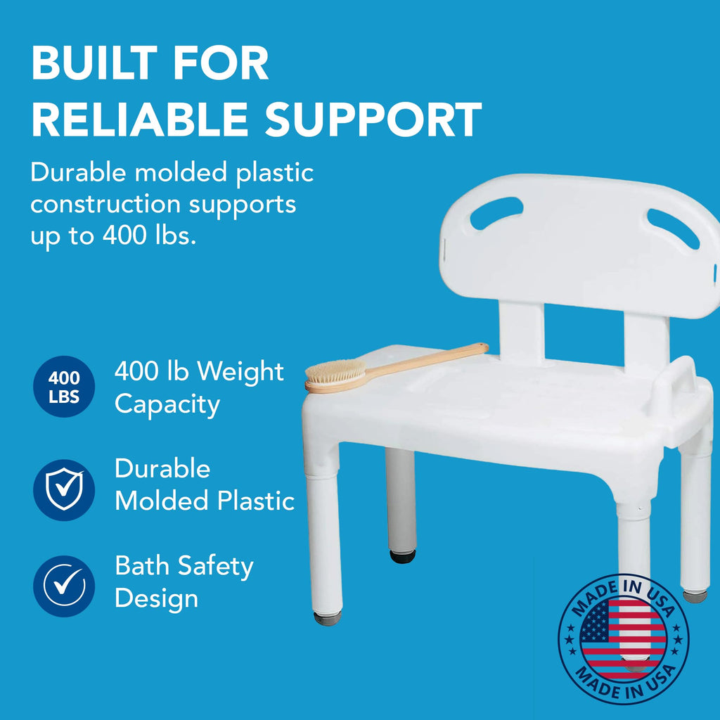 Bath Transfer Bench with Backrest and Adjustable Legs C244490