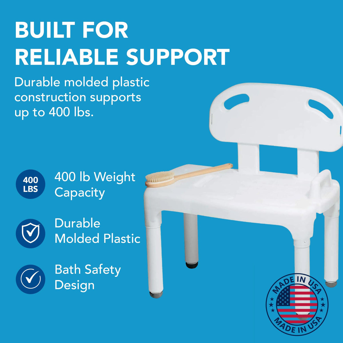 Bath Transfer Bench with Backrest and Adjustable Legs C244490