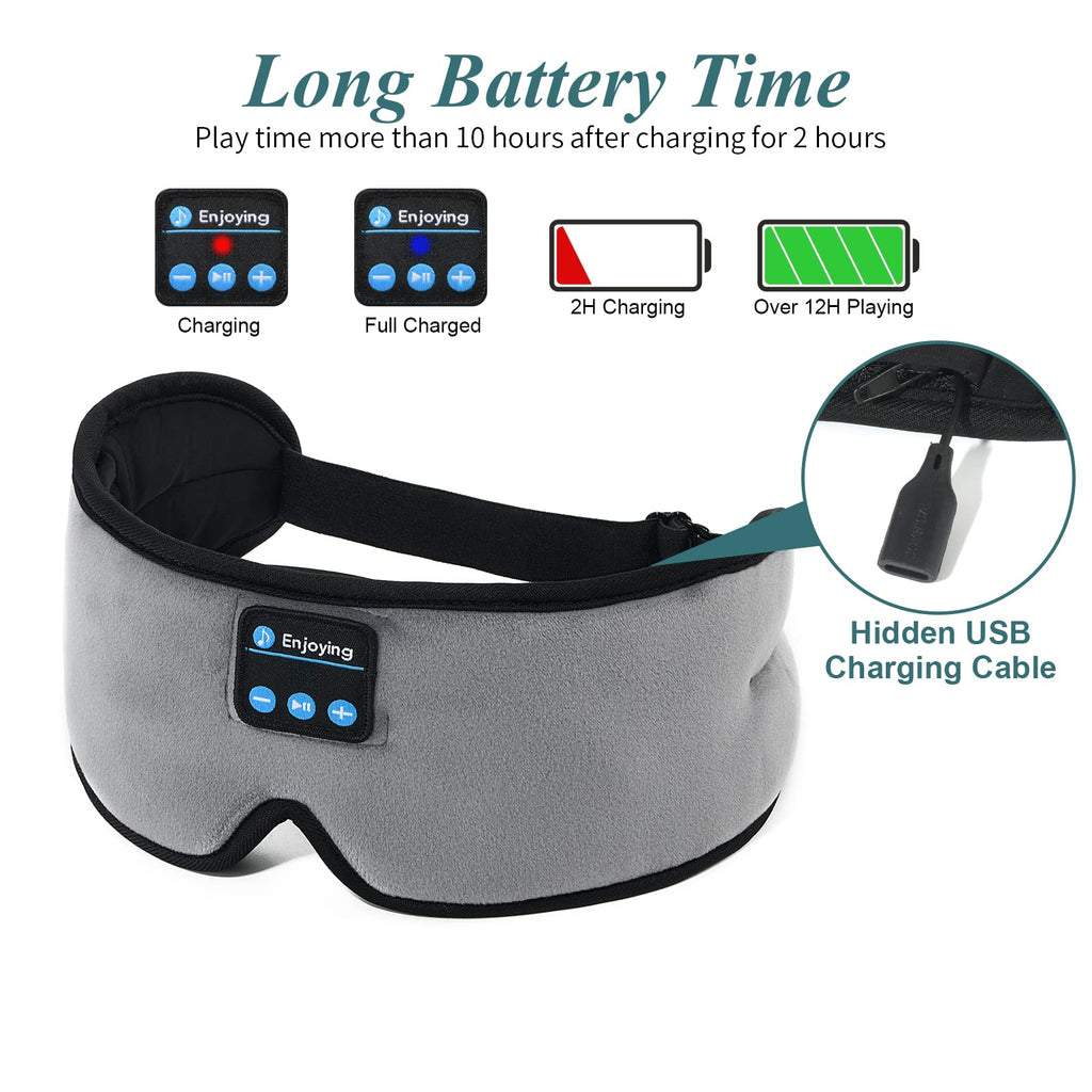 Wireless 3D Eye Mask Sleep Headphones Grey V741783
