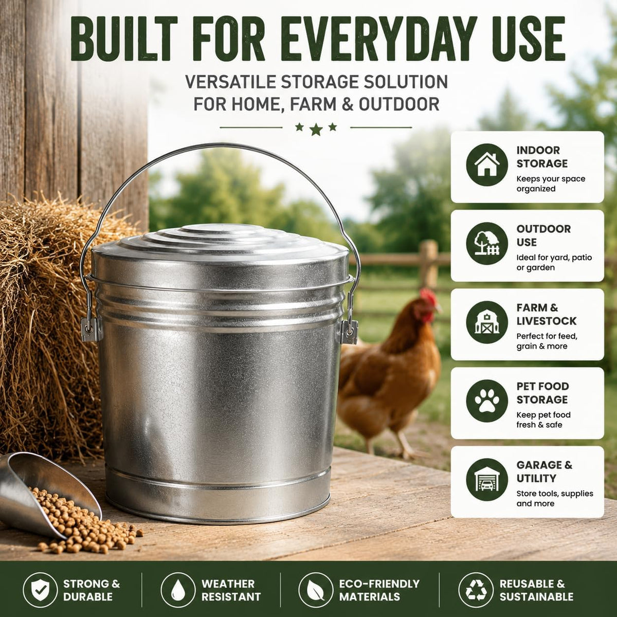 6-Gallon Galvanized Steel Storage Can with Lid Y949419