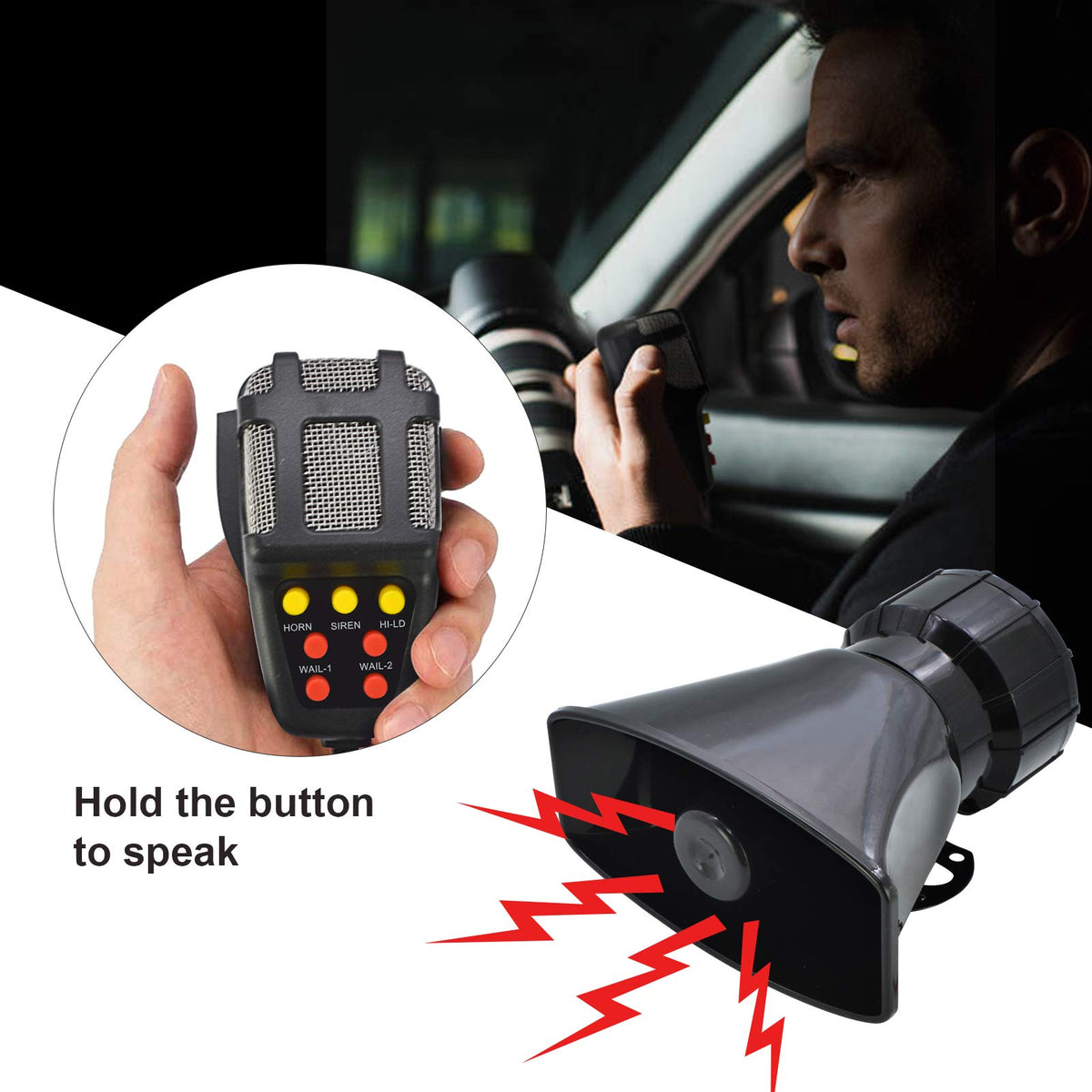 100W 7 Tones Wired Handheld Microphone Car Siren Speaker S51579