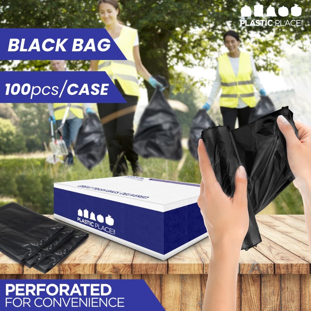 Heavy Duty Black 40-45 Gallon Trash Bags 100 Count 1.5 Mil J88325