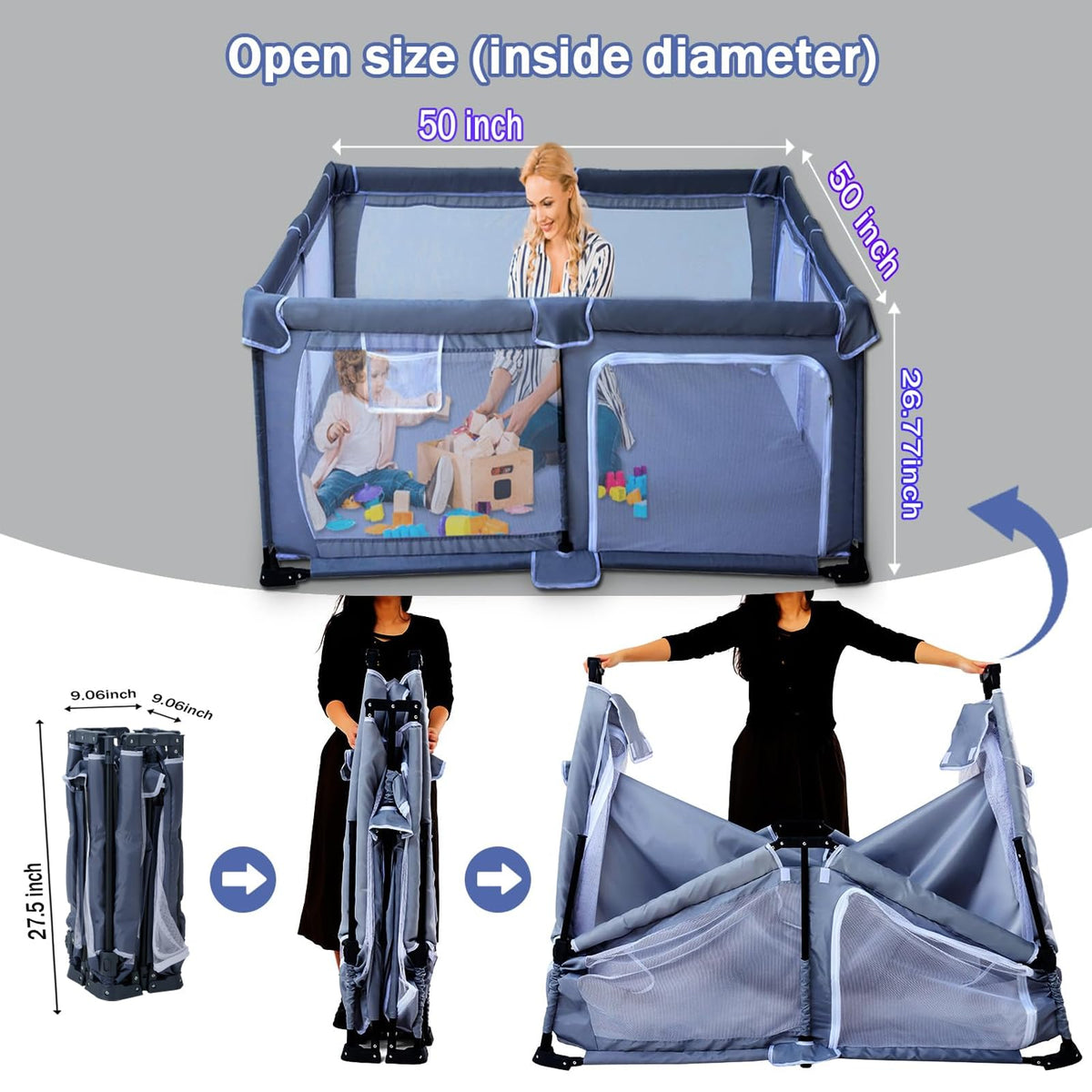 Foldable Baby Playpen with Mat and Storage Bags U83170