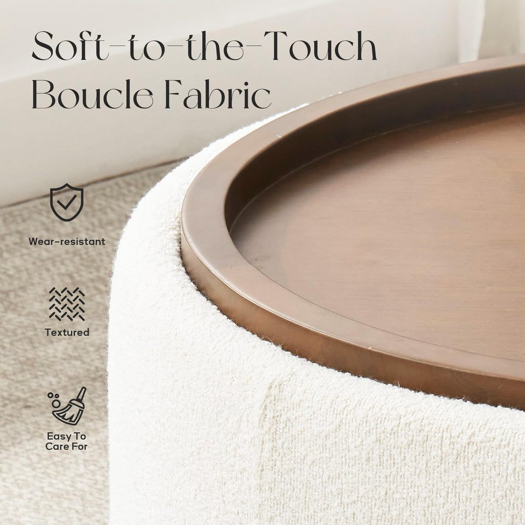 30 Inch Round Boucle Storage Ottoman H6444