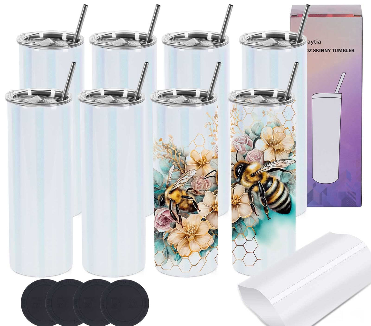 20 Oz 8 Pack Stainless Steel Glitter Sublimation Tumblers T183423