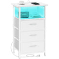 White Nightstand with Charging Station and 3 Fabric Drawers I870