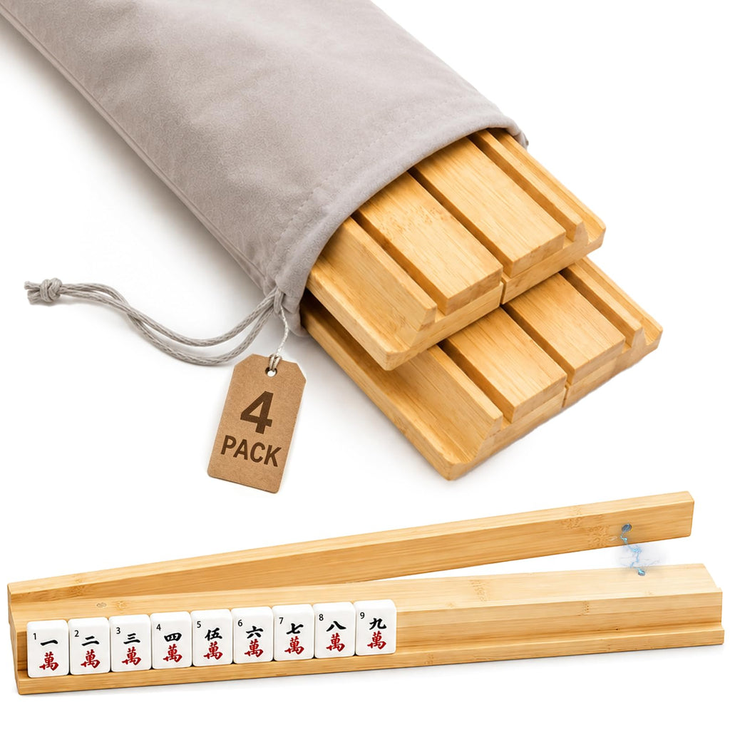 Bamboo Mahjong Racks with Pushers, Set of 4 V34173