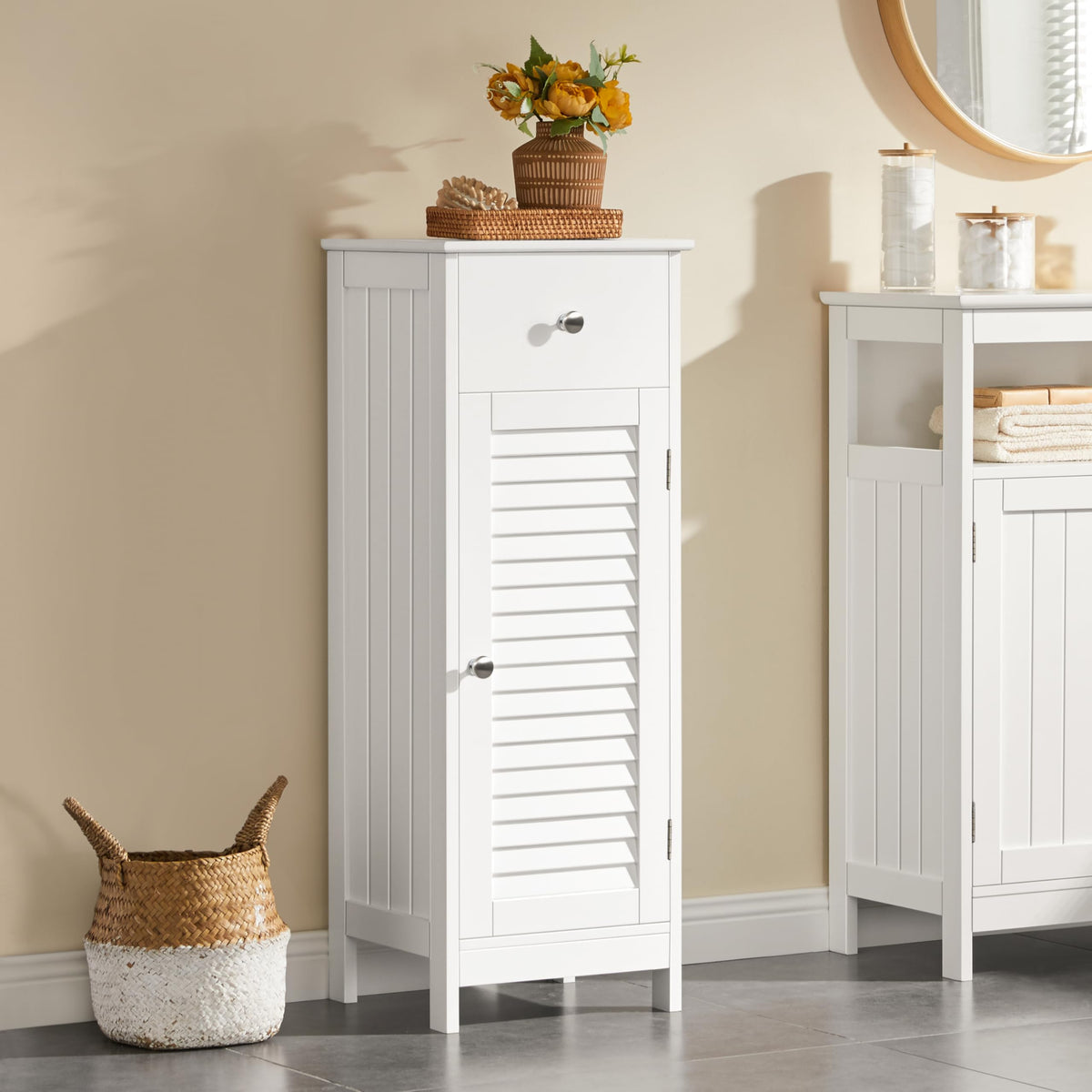 White Bathroom Storage Cabinet with Drawer M75098