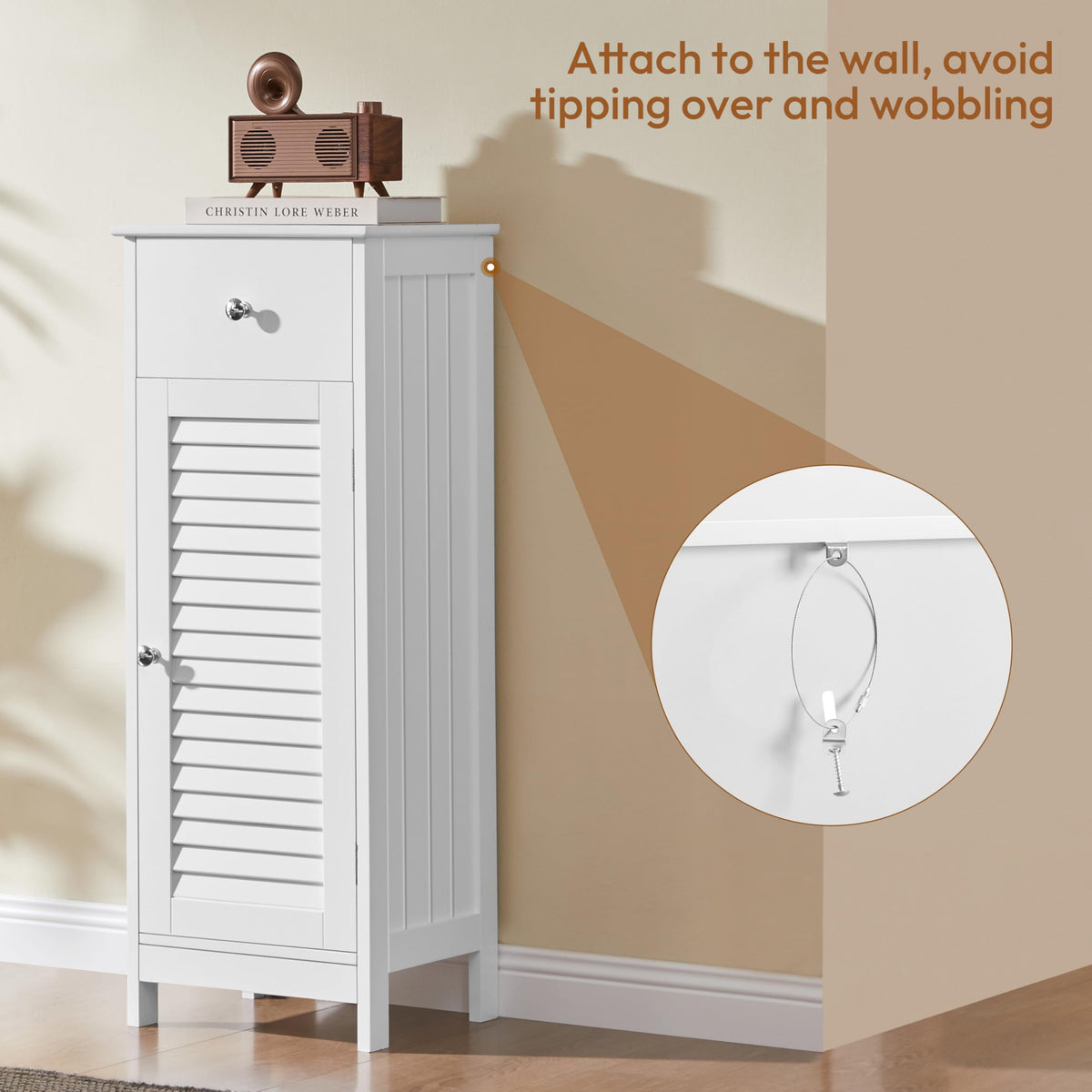 White Bathroom Storage Cabinet with Drawer M75098