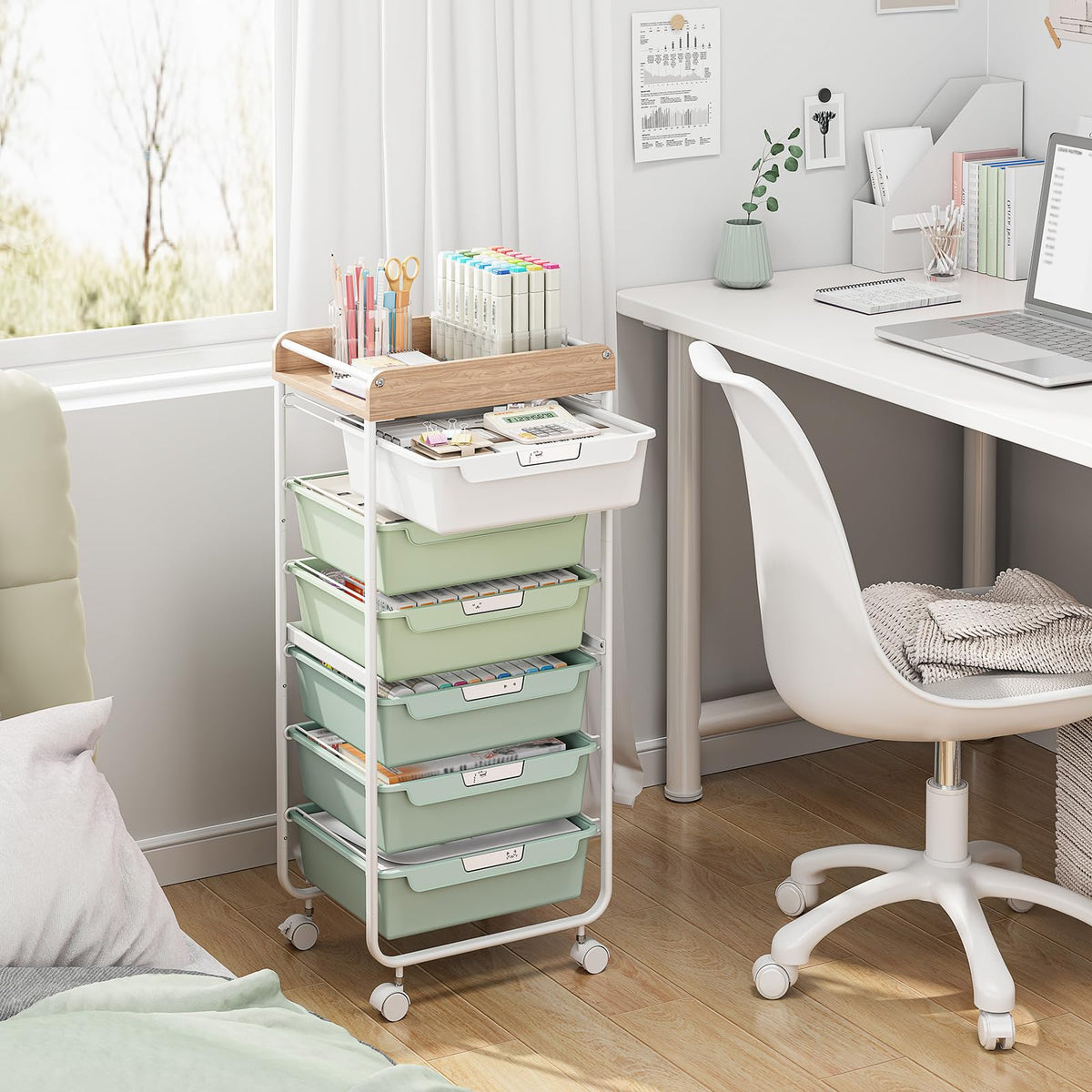 Green Utility Cart with 6 Drawers P196