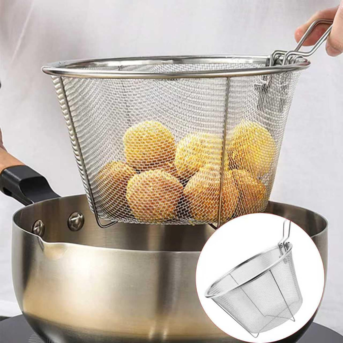 7-Inch Round Stainless Steel Deep Fryer Basket O437624
