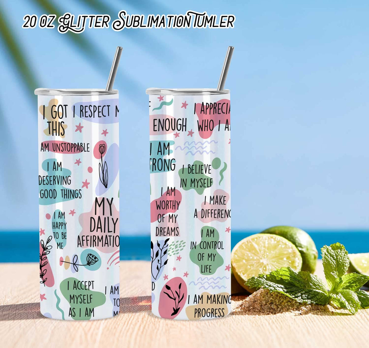 20 Oz 8 Pack Stainless Steel Glitter Sublimation Tumblers T183423