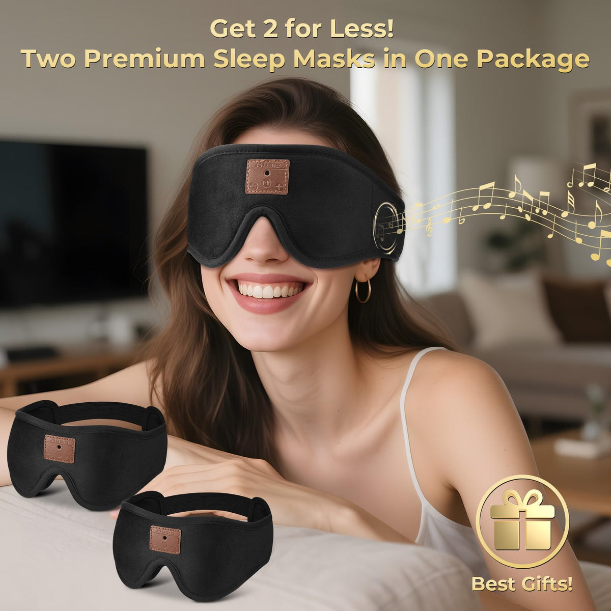 3D Bluetooth Sleep Mask with Headphones 2-Pack J95237