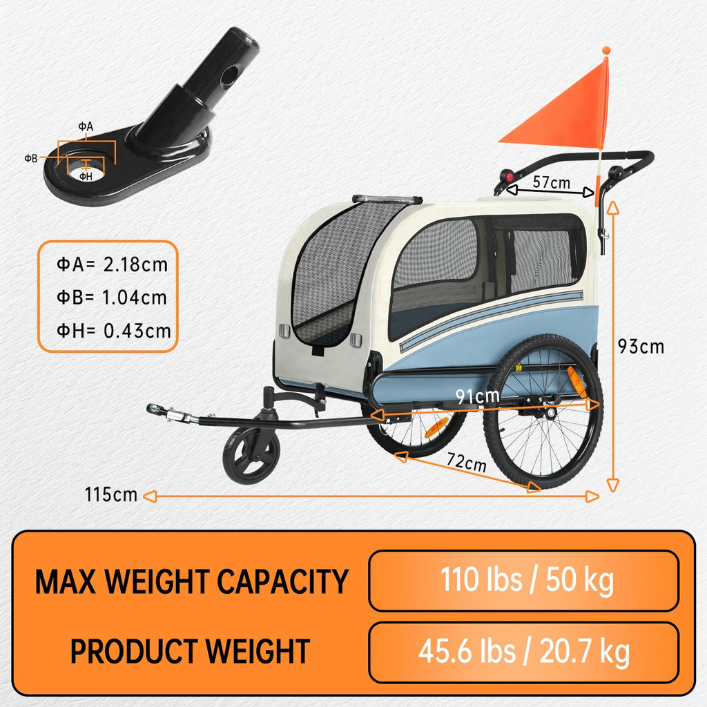 Dog Bike Trailer, 2-in-1 Pet Stroller Cart Bicycle Carrier, Folding with Quick Release Wheels I3190