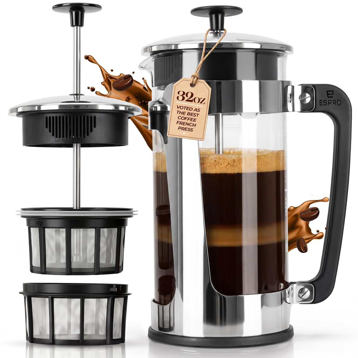 32oz Stainless Steel French Press Coffee Maker Q126554
