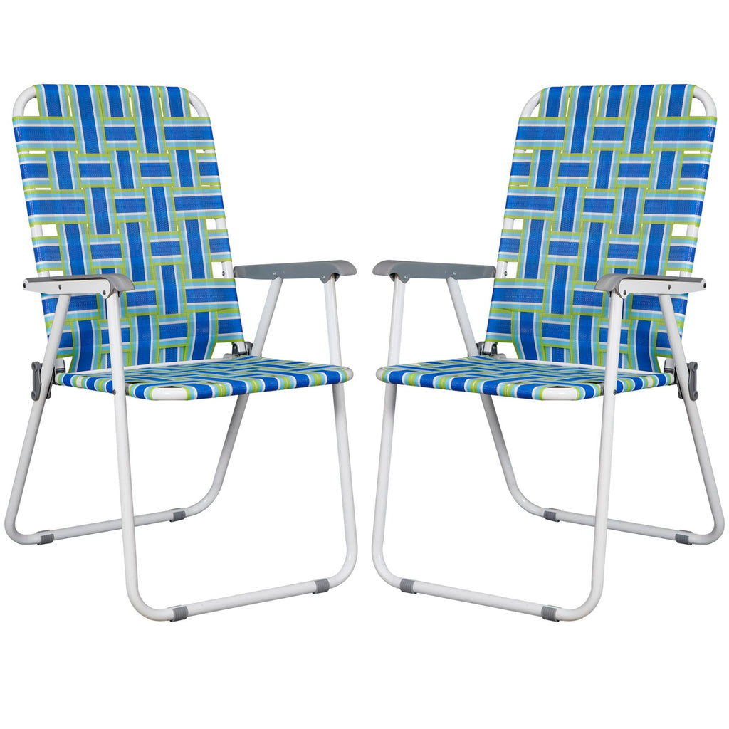 Folding Metal Webbed Outdoor Chair Set of 2 Blue X3707